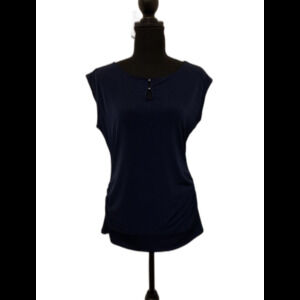 NWT New York & Company Size Small S Sleeveless Top Blue Stretch Ruched Sides